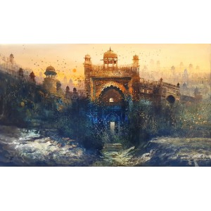 A. Q. Arif, 24 x 42 Inch, Oil on Canvas, Cityscape Painting, AC-AQ-436